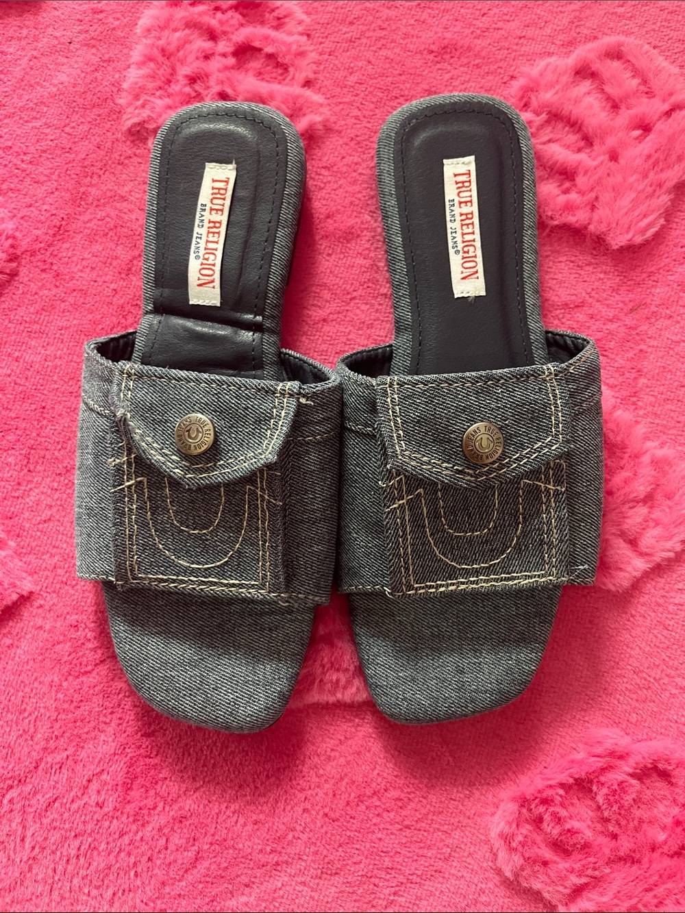 True Religion Denim Slide Sandals - Black/Gray